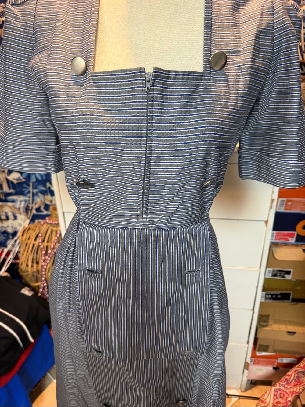 Christian Dior 1980’s Cotton Pinstripe Dress Size 9 - Picture 11 of 17